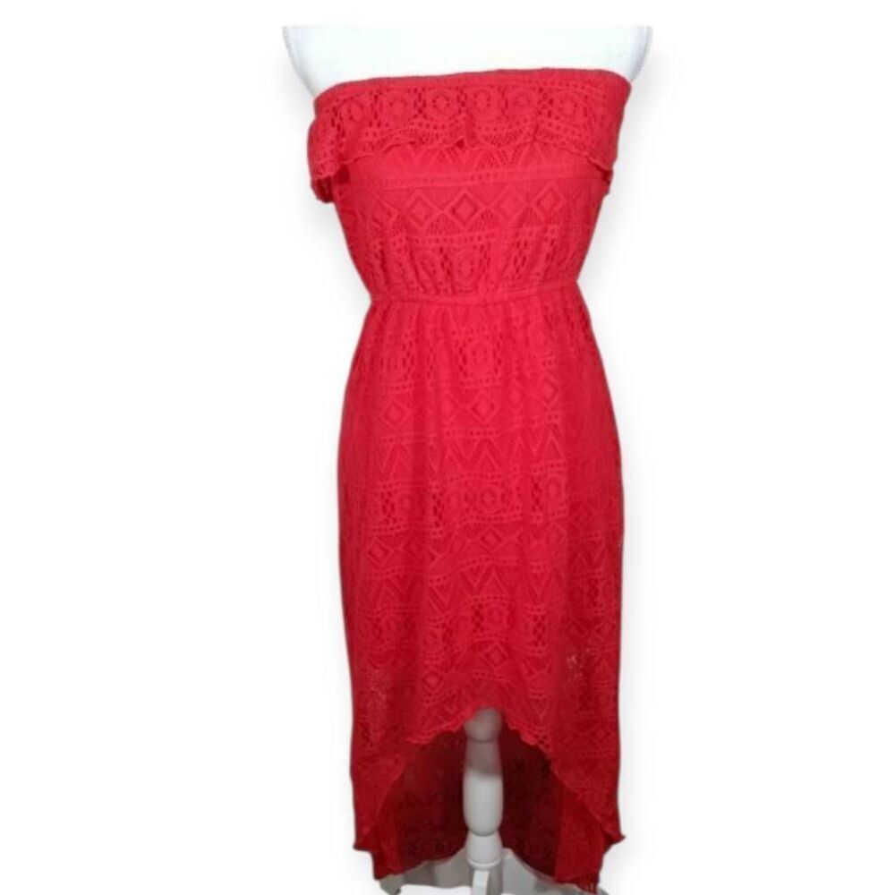 Strapless Coral Lace Hi-Low Dress
